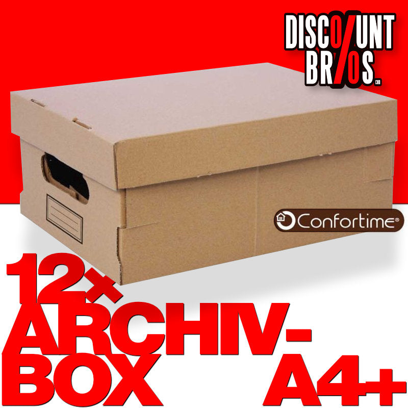 12 Stk Mehrzweckboxen ARCHIV-BOX A4+ Archivschachtel mit Deckel Karton braun 30×22,5×12,5