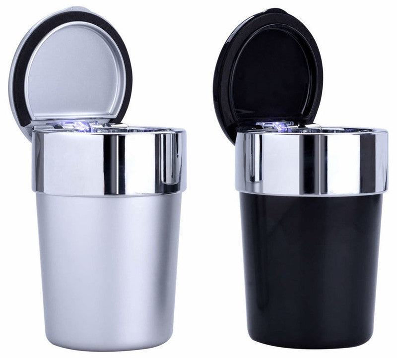 Champ AUTO-ASCHENBECHER Aschenbecher für Getränkehalter mit Deckel und LED Licht SCHWARZ oder SILBER