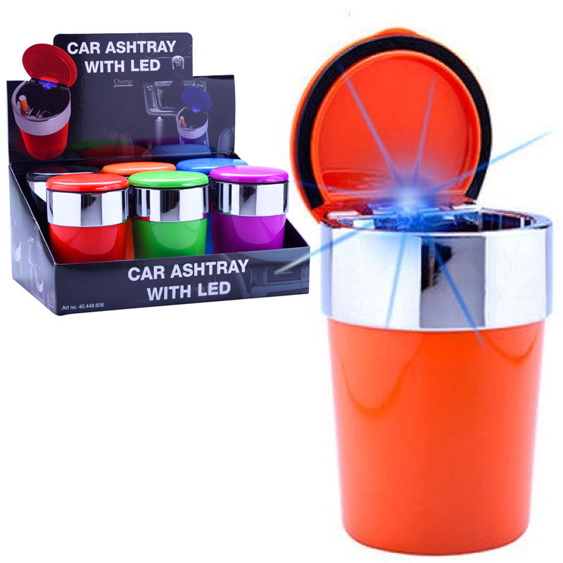 Champ AUTO-ASCHENBECHER Aschenbecher für Getränkehalter mit Deckel und LED Licht FARBIG