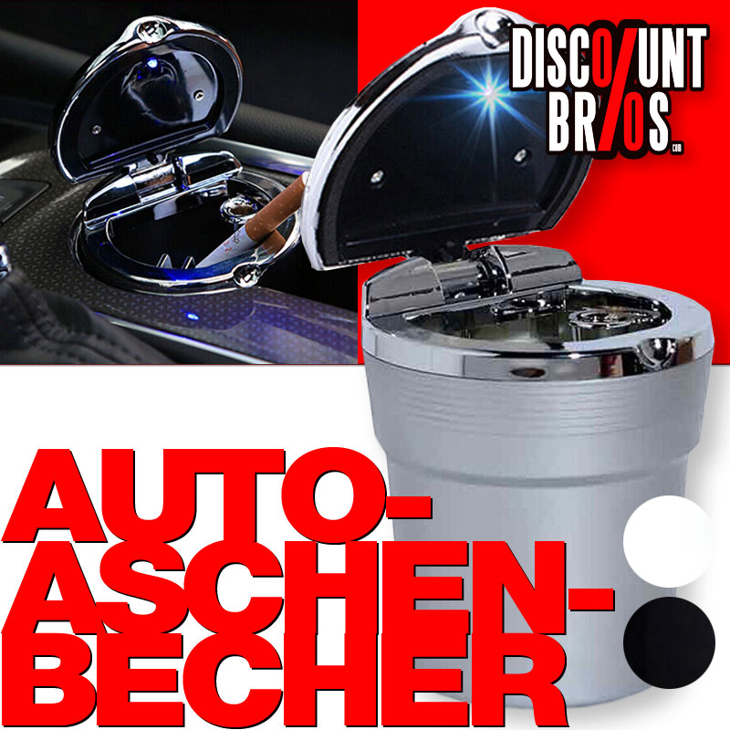 AUTO-ASCHENBECHER Aschenbecher für Getränkehalter mit Deckel und LED Licht