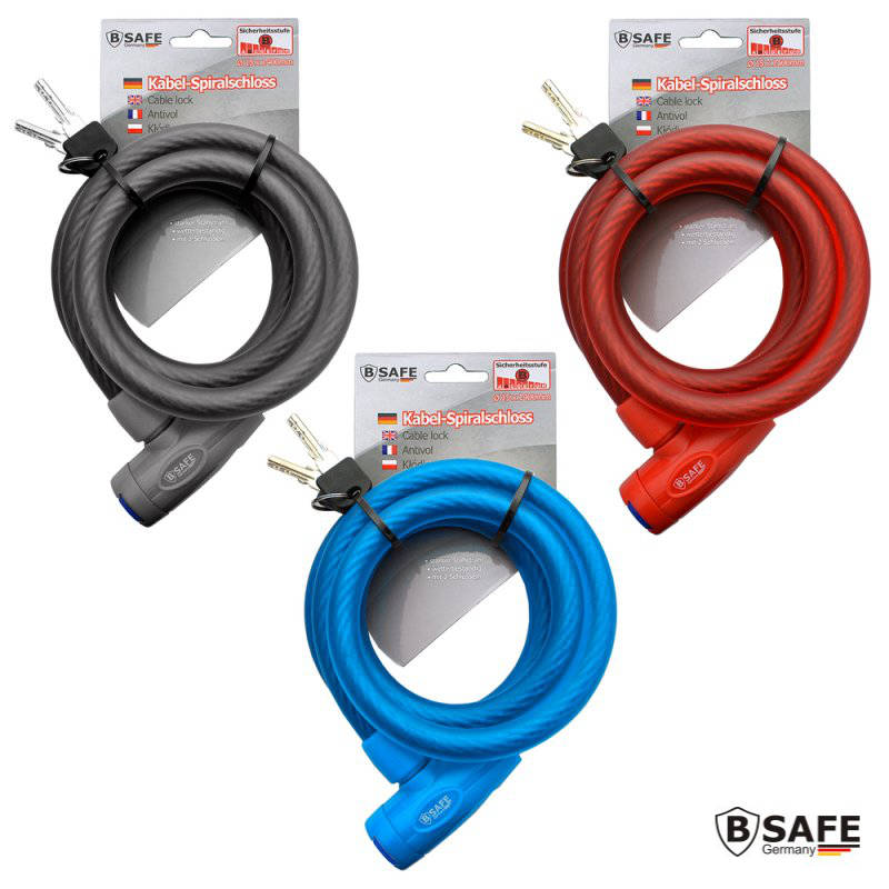 B-SAFE XL VELOSCHLOSS Fahrradschloss Spiralkabelschloss 140cm