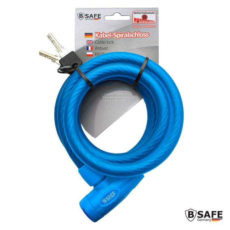 B-SAFE XL VELOSCHLOSS Fahrradschloss Spiralkabelschloss 140cm