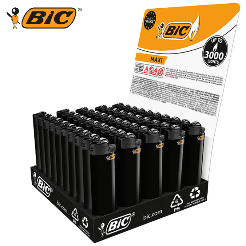 10 Stk. BIC® Einwegfeuerzeug MAXI FEUERZEUG Reibrad "All Black" SCHWARZ