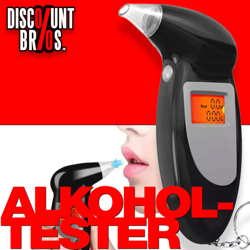 Digitaler LCD Atem-ALKOHOLTESTER für Schlüsselbund mit 5 Mundstücken Messbereich 0–1,9g/l