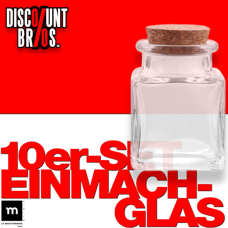 10er-Set 50ml Glasgefäss EINMACHGLÄSER Einmachglas Konfitürenglas mit Korkstopfen GLAS WÜRFEL ECKIG La Mediterránea