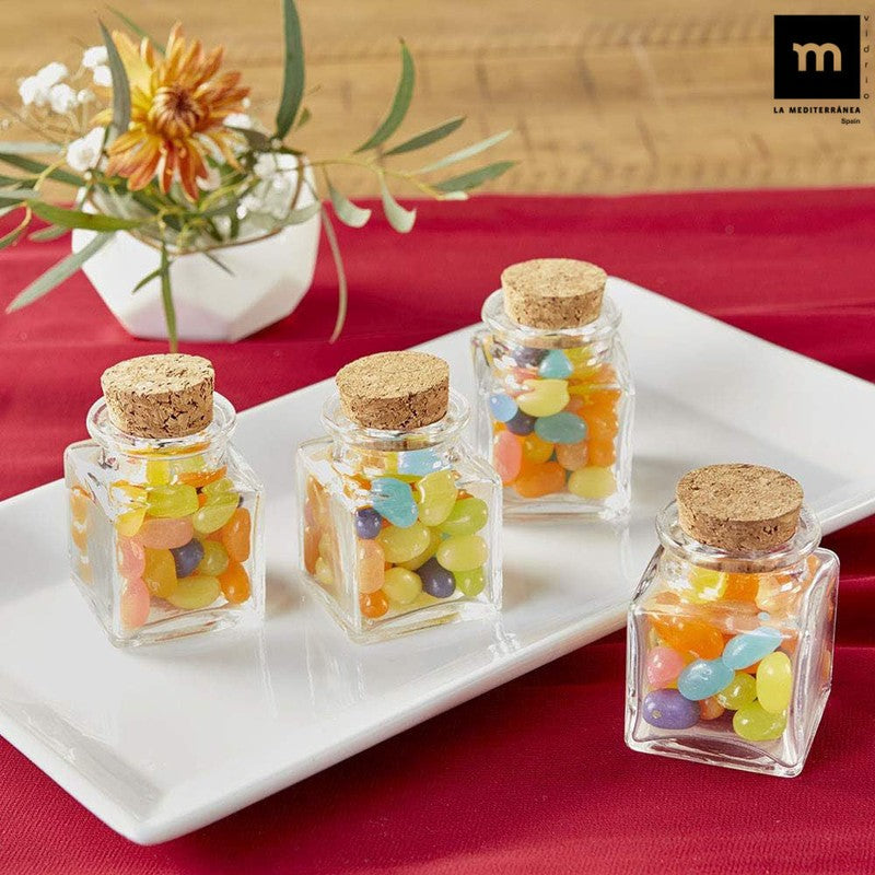 10er-Set 50ml Glasgefäss EINMACHGLÄSER Einmachglas Konfitürenglas mit Korkstopfen GLAS WÜRFEL ECKIG La Mediterránea