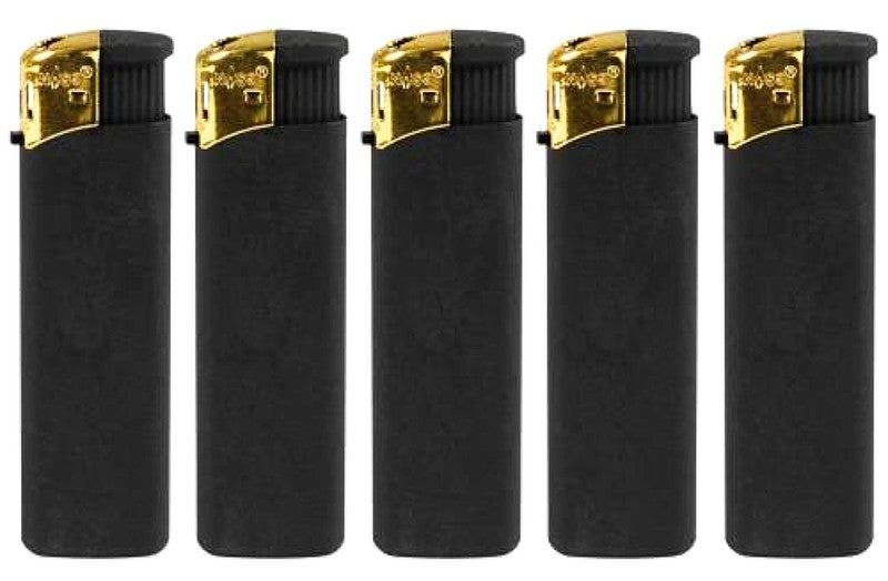 50 Stk. Elektronik FEUERZEUG Mattschwarz + Gold nachfüllbar in Verkaufsdisplay