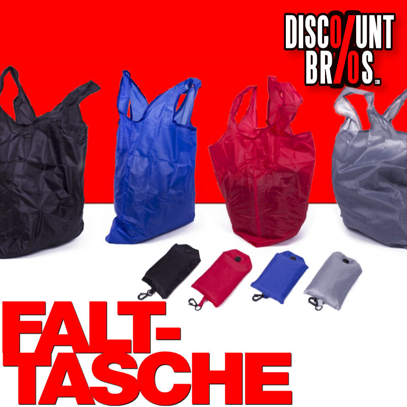 Falttasche TASCHE Faltbare Einkaufstasche ROT, BLAU, SCHWARZ oder SILBER