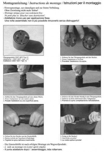 140 Stk. Permanent Fix-Adapter Stecker SCHUKO (Typ F CEE 7) zu Schweiz (T12) Fixadapter 3-polig teilisoliert