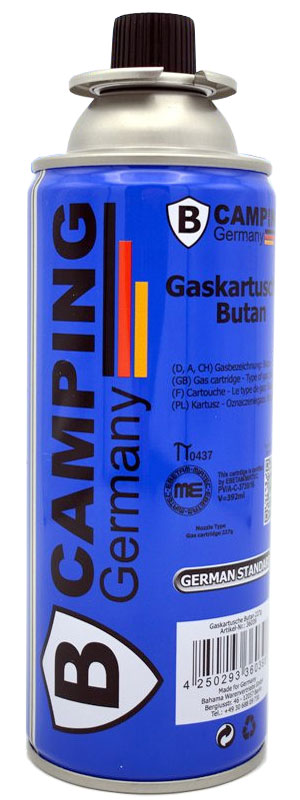 B-CAMPING 227g Butan GASKARTUSCHE für Gaskocher und Gasbrenner mit Bajonett-Ventil