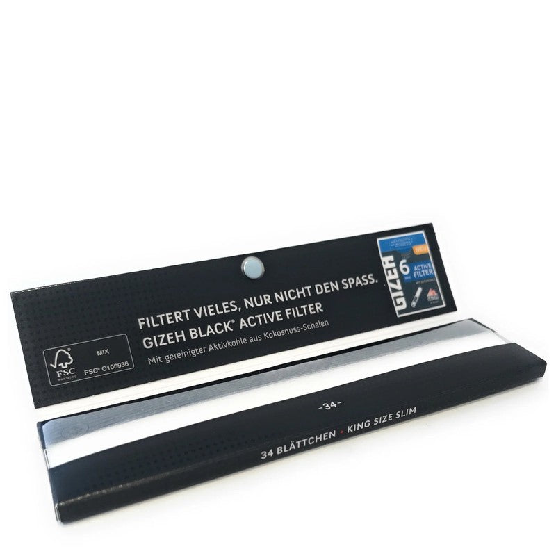 25 × Tray GIZEH Black King Size Slim Papers Zigarettenpapier mit Magnetverschluss 107×44mm