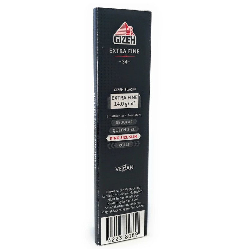 25 × Tray GIZEH Black King Size Slim Papers Zigarettenpapier mit Magnetverschluss 107×44mm