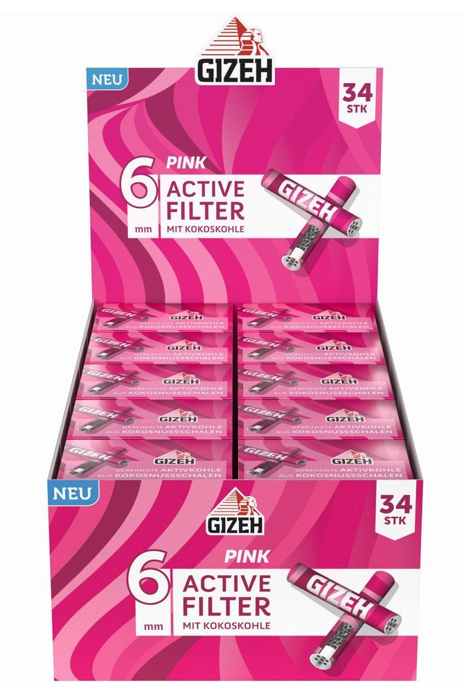 340 Stk. Tray GIZEH PINK Active Tips Aktivkohlefilter Filter Zigarettenfilter 6mm EXTRA-SLIM