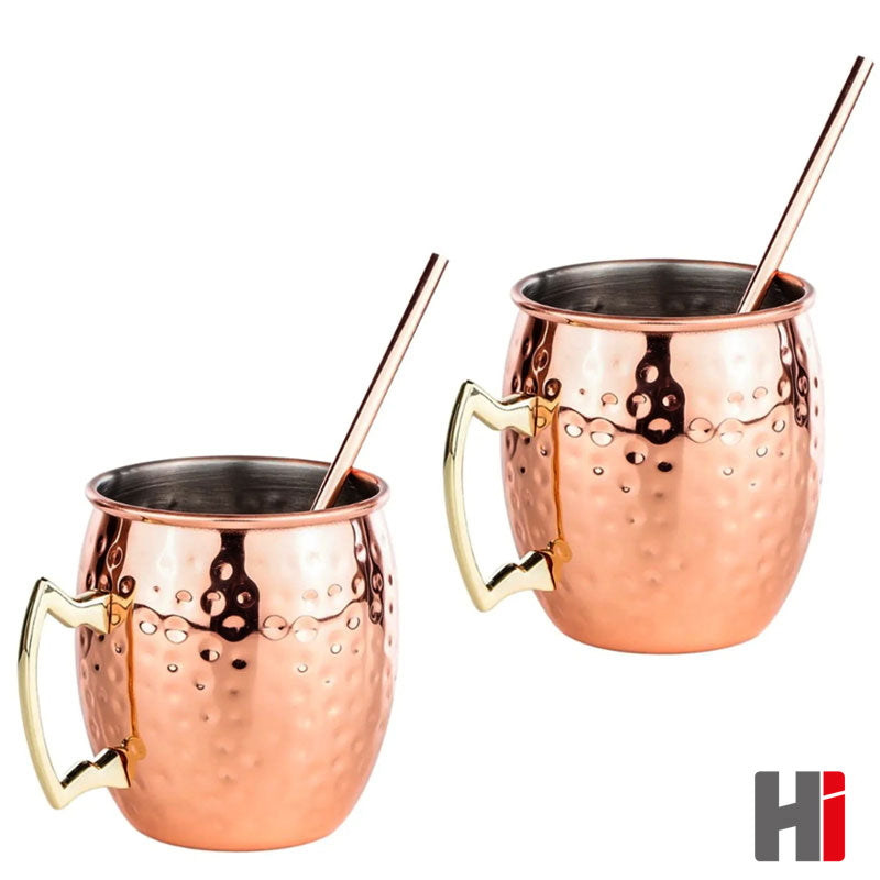 2er-Set MOSCOW MULE Kupfer-Becher mit 2 Trinkhalmen