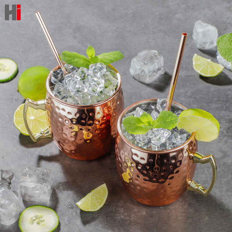 2er-Set MOSCOW MULE Kupfer-Becher mit 2 Trinkhalmen