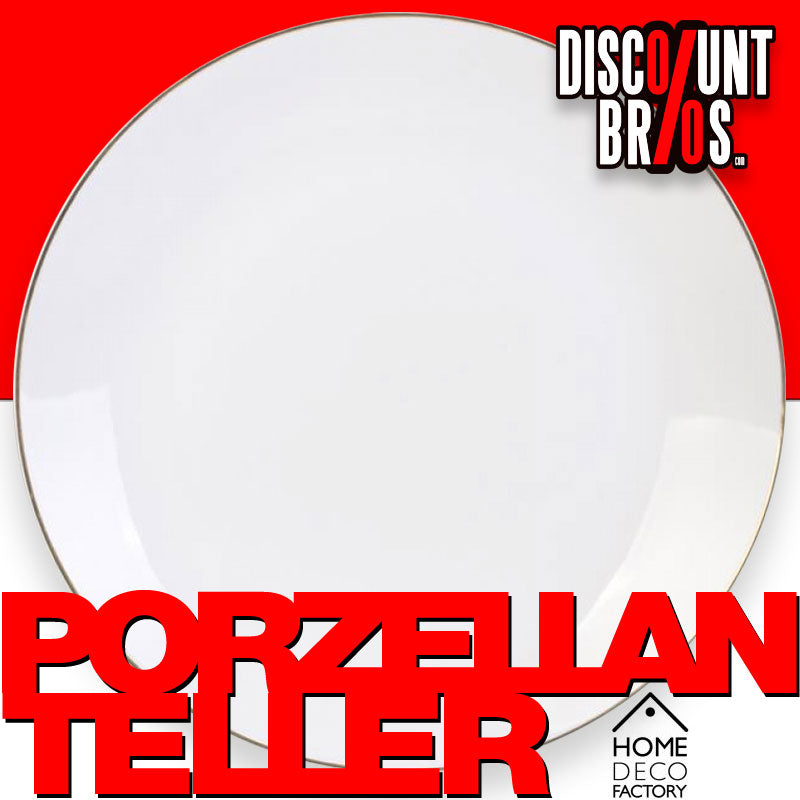 Weisser TELLER mit Goldrand – Speiseteller / Menueteller aus Porzellan von HOME DECO FACTORY Ø27cm