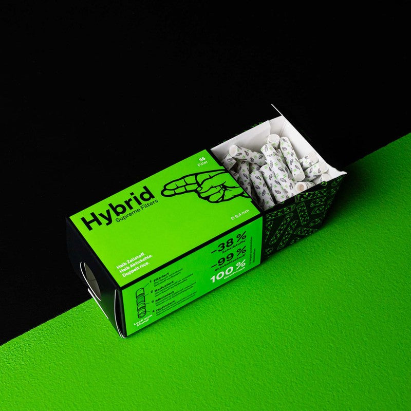 DISPLAY 8 × Hybrid Supreme AKTIVKOHLEFILTER 6.4 mm Extra Slim (55 Stück) – Zellstoff & Kokoskohlefilter
