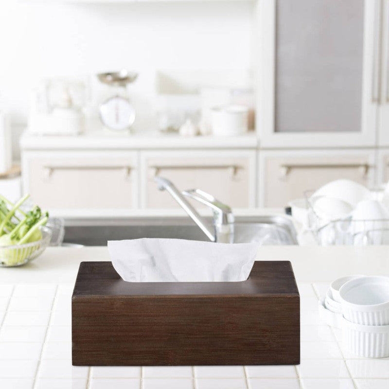 Bambus KOSMETIKTÜCHERBOX ovale Öffnung DUNKELBRAUN 24 cm