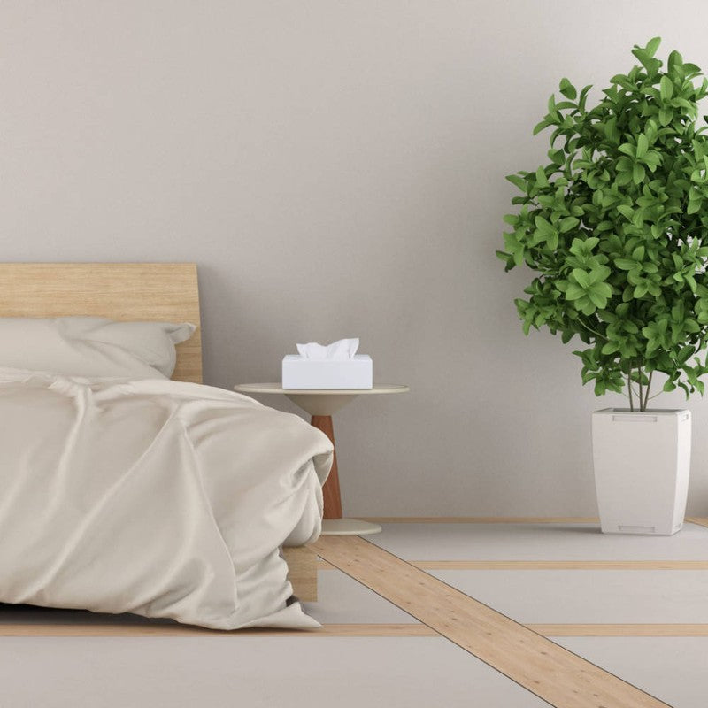 Bambus KOSMETIKTÜCHERBOX ovale Öffnung WEISS 24 cm