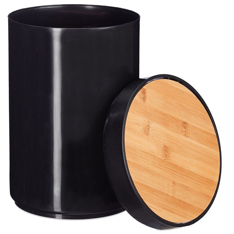 Kosmetikeimer MÜLLEIMER Kücheneimer Abfalleimer mit Bambus-Schwingdeckel 5,5 Liter SCHWARZ