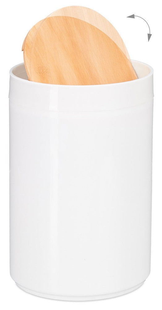 Kosmetikeimer MÜLLEIMER Kücheneimer Abfalleimer mit Bambus-Schwingdeckel 5,5 Liter WEISS