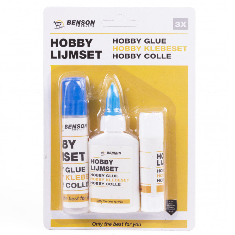 BENSON TOOLS Hobbykleber LEIM-SET Klebeset: Klebestift, Flüssigkleber und Kleberoller 3er-Set