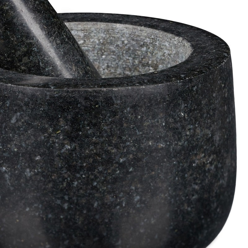 Granit MÖRSER mit Stössel aus schwarzem Stein Ø12cm
