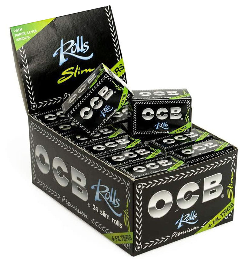 10 × OCB PREMIUM Slim Rollen + Filter Black Papers Rolle 4m Zigarettenpapier 4m×44mm + 40 Filter Tips
