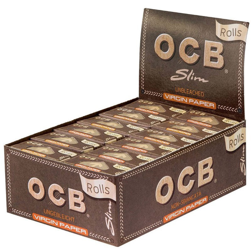 10 × Superdünne, ungebleichte OCB VIRGIN Slim Rolls Unbleached Papers Zigarettenpapier 4m×44mm