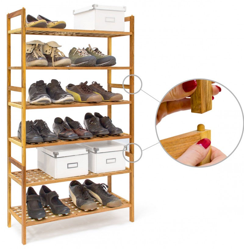 Stapelbares SCHUHREGAL mit 2 Ablagen aus Walnuss Holz