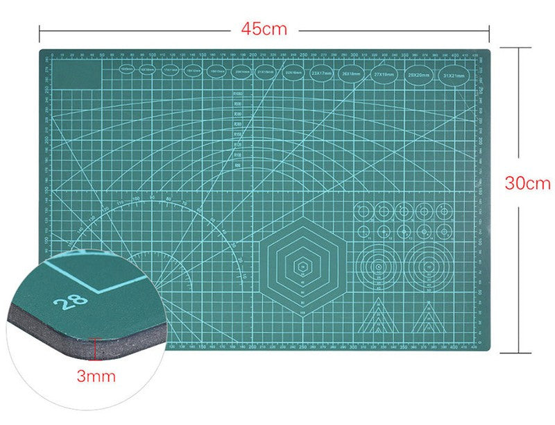 Selbstheilende Schneidematte CUTTING MAT Bastelmatte mit Skala doppelseitig GRÜN A3 30×45cm