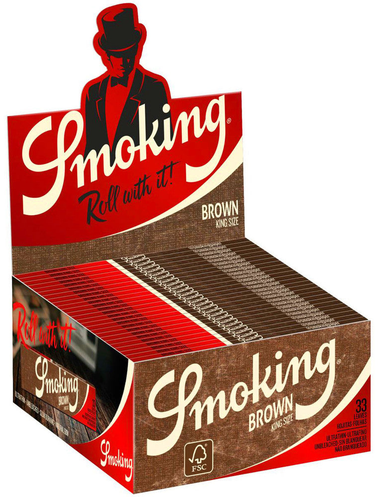 10 × SMOKING BROWN Braun UNGEBLEICHT King Size Papers 33 Blatt Zigarettenpapier 110×44mm
