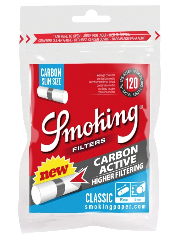120 Stk. SMOKING CARBON Filter Tips SLIM Wattefilter mit Aktivkohle