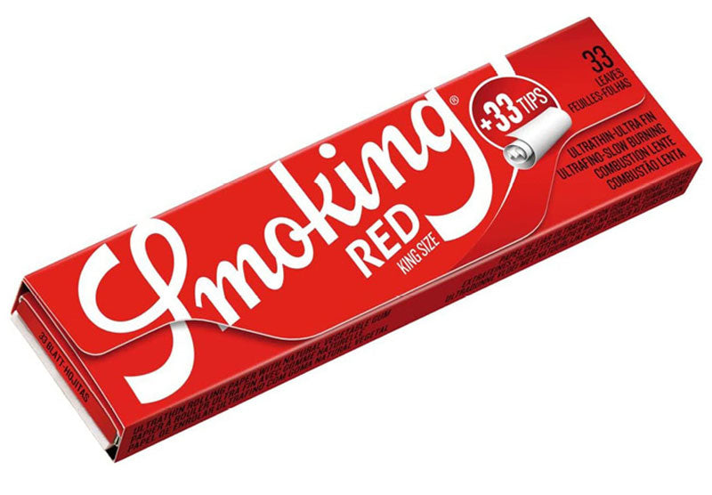 SMOKING RED King Size Papers 33 Blatt Zigarettenpapier + Filter Tips 108×53mm