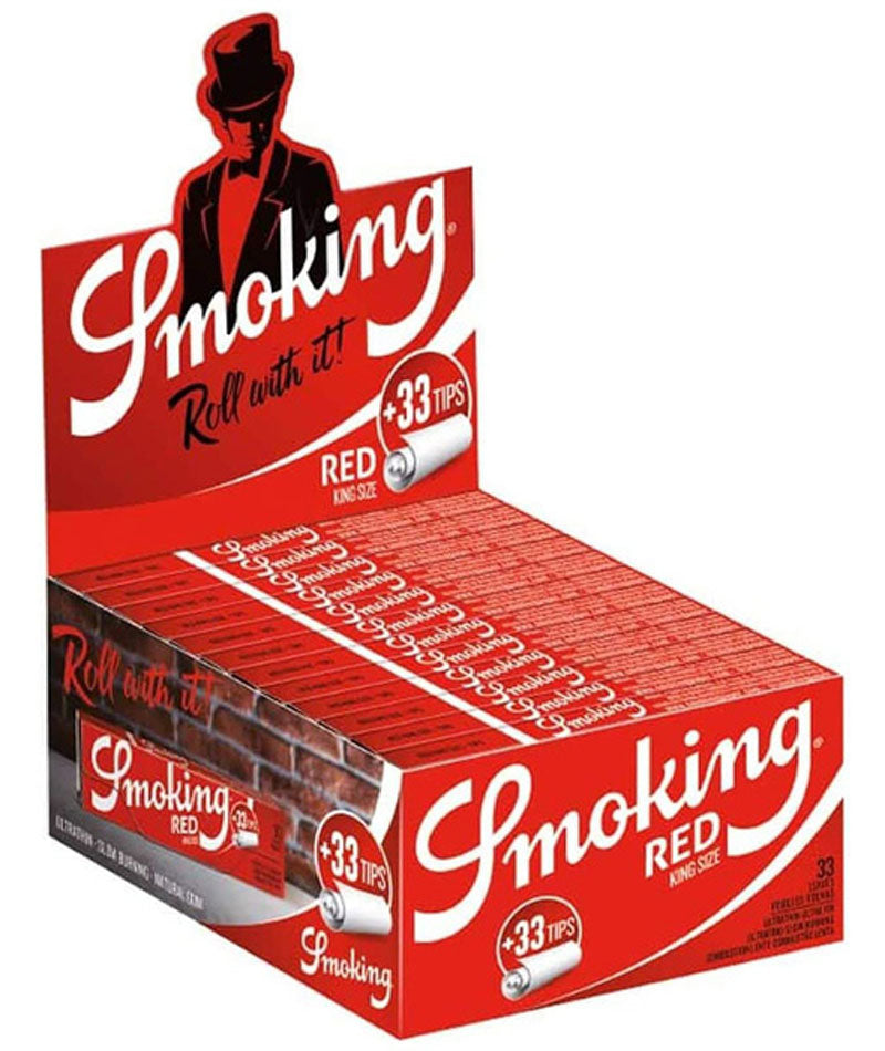 SMOKING RED King Size Papers 33 Blatt Zigarettenpapier + Filter Tips 108×53mm