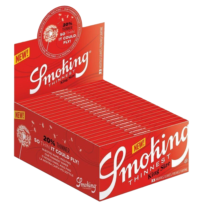 50 × SMOKING RED THINNEST King Size Papers 33 Blatt Zigarettenpapier 108×44mm