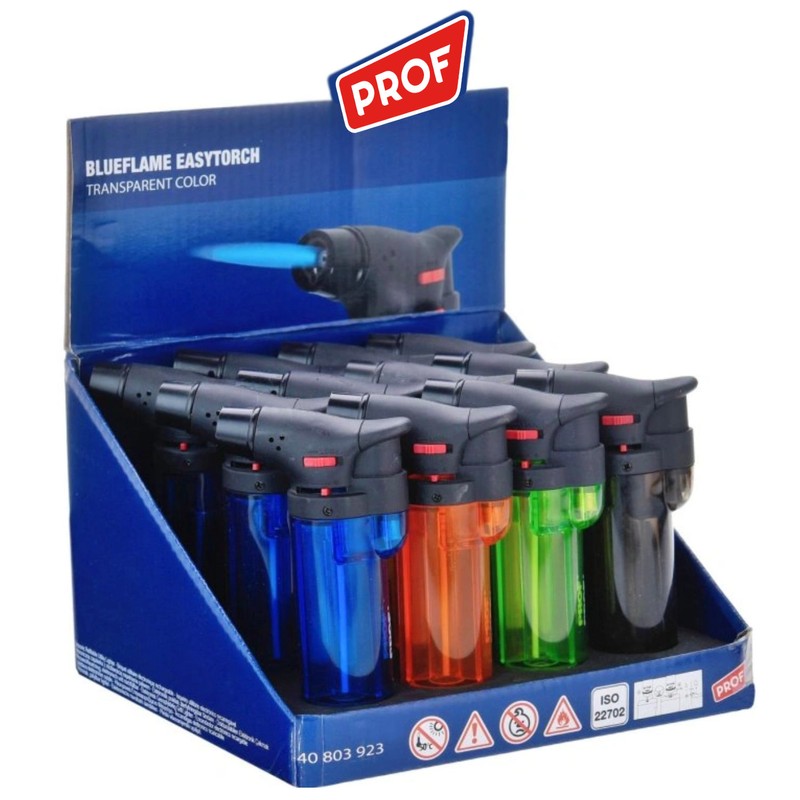PROF Easy Torch STURM-FEUERZEUG Farbig Transparent, Blaue Flamme