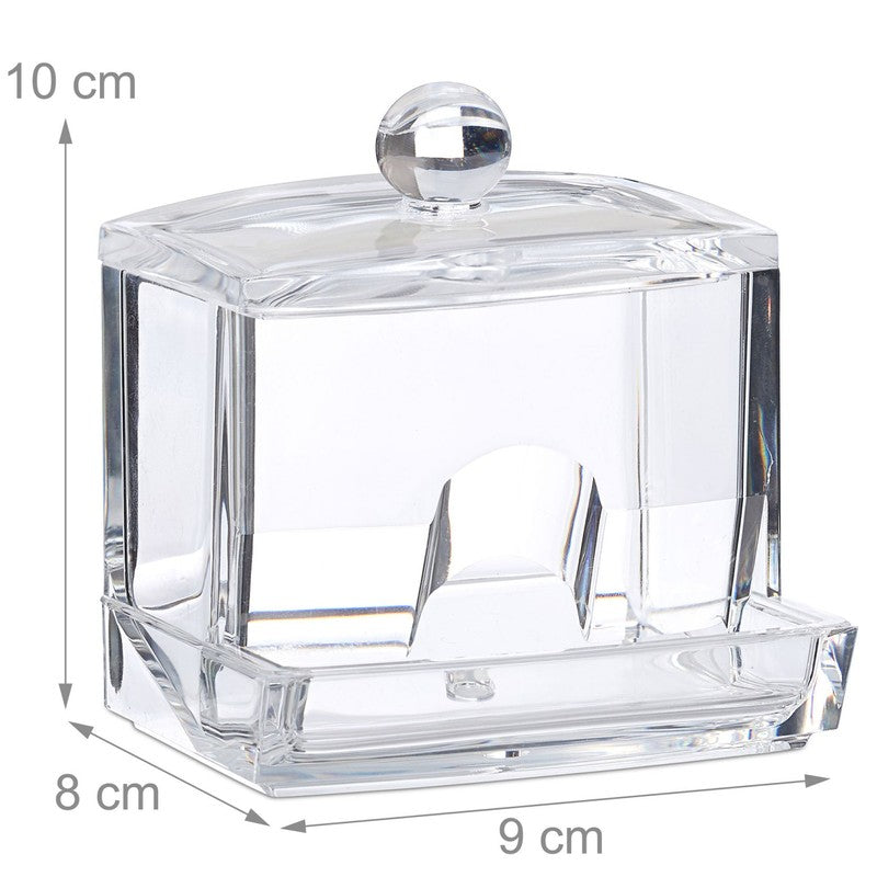 Acryl Organizer WATTESTÄBCHEN DISPENSER Box mit Deckel TRANSPARENT