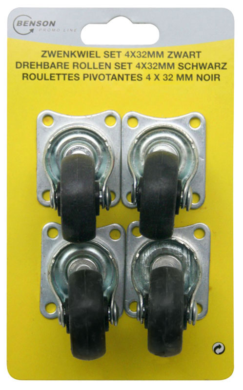 MINI LENKROLLEN 32mm ROLLE RAD 4er set mit Anschraubplatte und Kunststoff-Rad