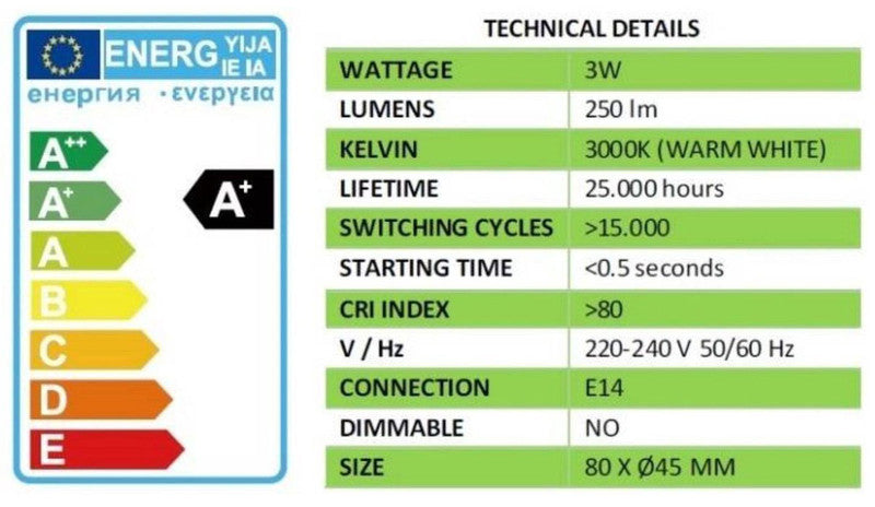 A+ LED LAMPE Glühbirne 3 Watt WARMWEISS Leuchtmittel mit E14-Fassung