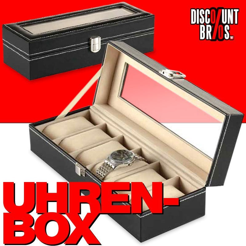 Edle UHRENBOX Schaukasten Uhrenvitrine für 6 Uhren