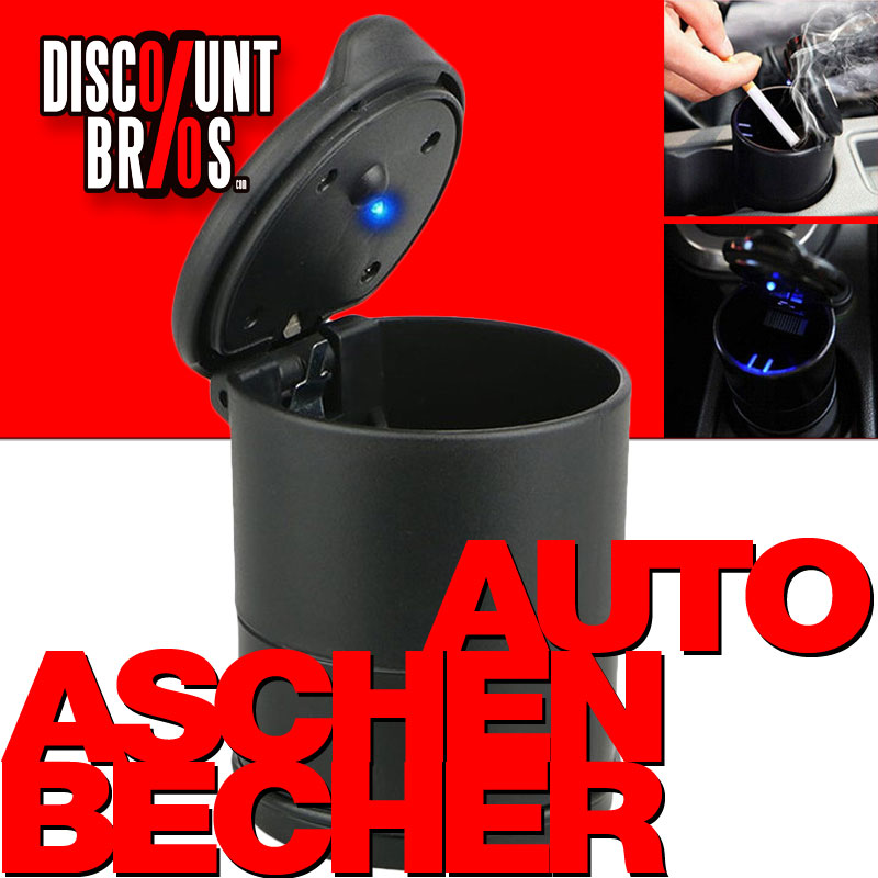 AUTO-ASCHENBECHER Aschenbecher für Getränkehalter mit Deckel und LED Licht