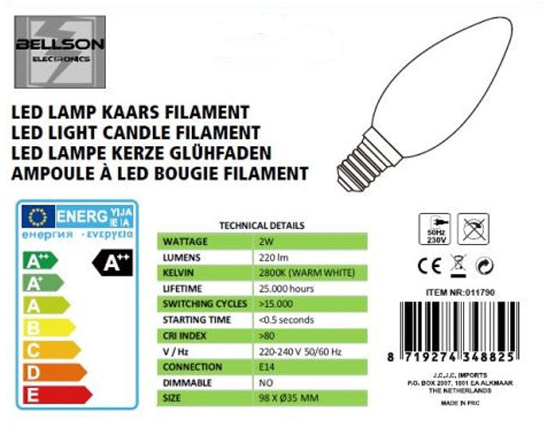 A++ 2W LED Leuchtmittel Licht Kerze Filament LED LAMPE Glühbirne Klassisch C35 e14 WARMWEISS