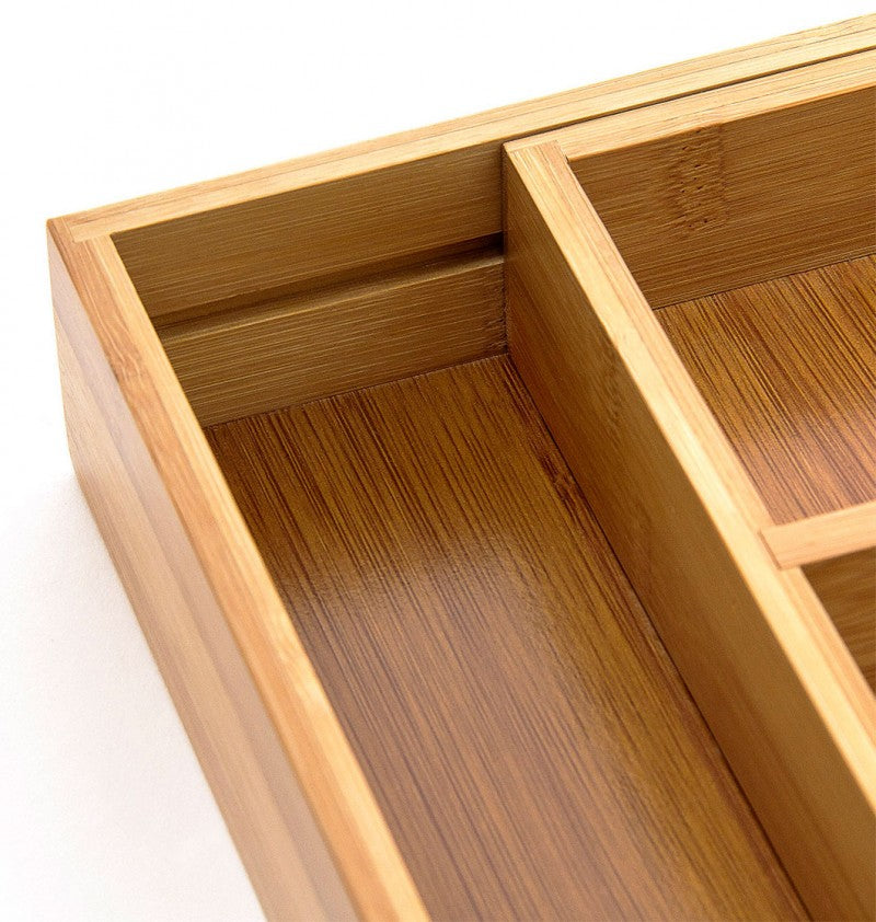 Vario BESTECKKASTEN Schubladeneinsatz aus Bambus Holz 28×37,2-48,7cm