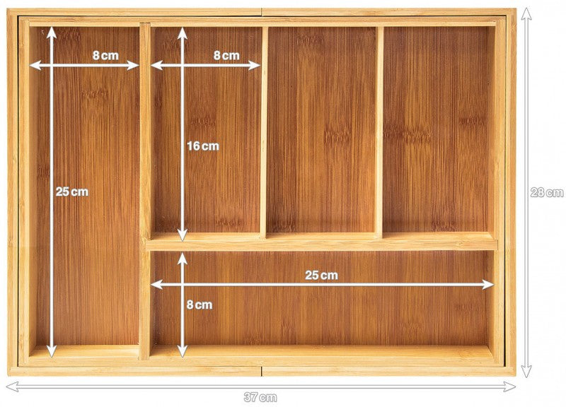 Vario BESTECKKASTEN Schubladeneinsatz aus Bambus Holz 28×37,2-48,7cm