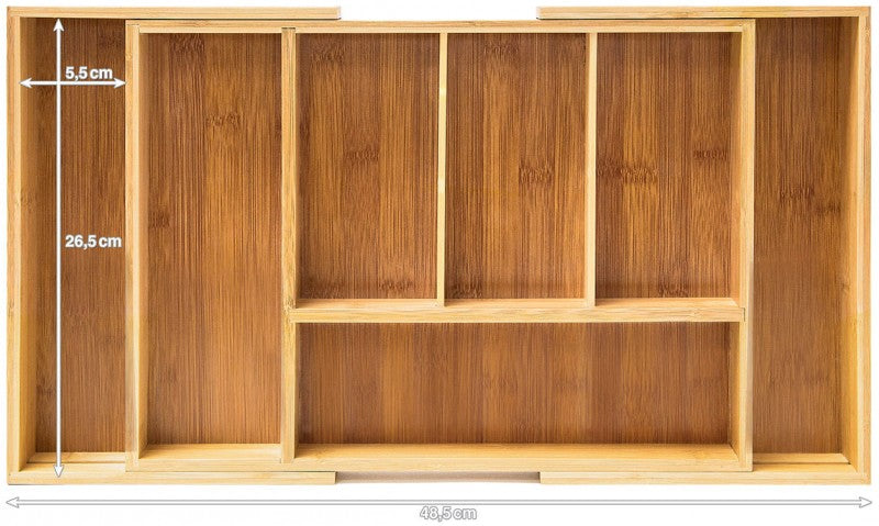 Vario BESTECKKASTEN Schubladeneinsatz aus Bambus Holz 28×37,2-48,7cm