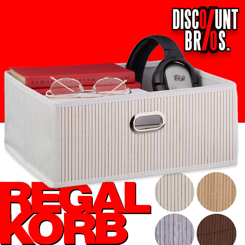 Box Schrankkorb REGALKORB FLACH Aufbewahrungskorb aus Bambus NATUR - BRAUN - GRAU - SCHWARZ oder WEISS