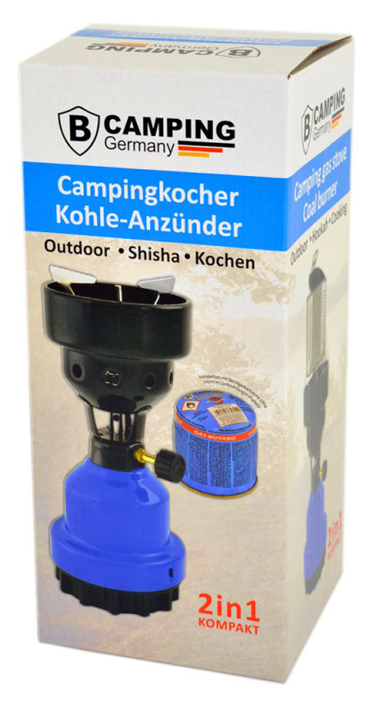 B-CAMPING Campingkocher Butan GASKOCHER + Kohle Anzünder Metall SCHWARZ