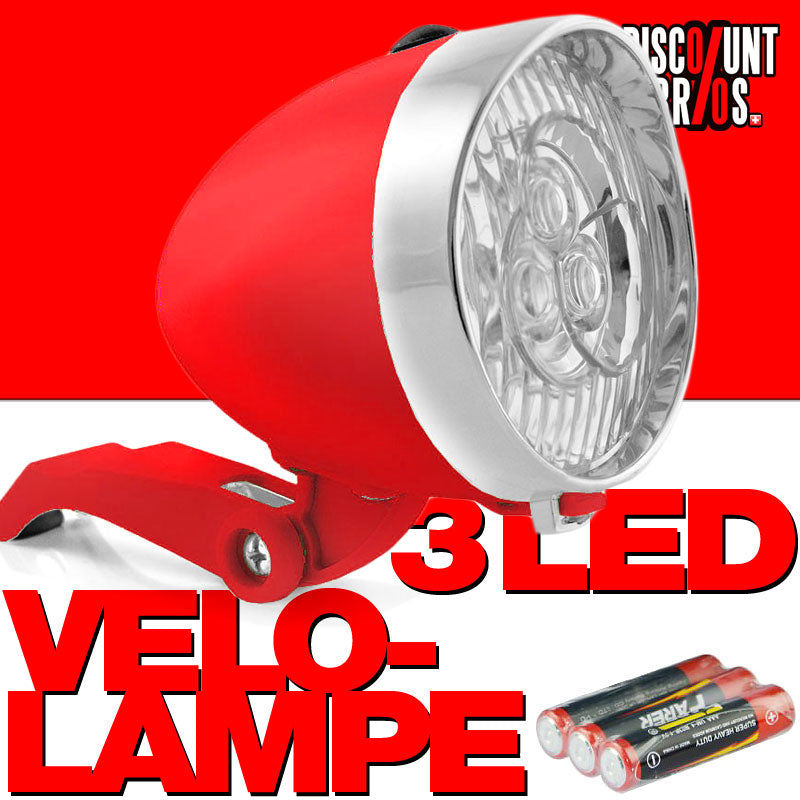 Retro-Design VELOLICHT mit 3 LED Fahrrad Velolampe Scheinwerfer Frontscheinwerfer ROT