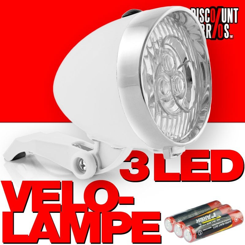 Retro-Design VELOLICHT mit 3 LED Fahrrad Velolampe Scheinwerfer Frontscheinwerfer WEISS